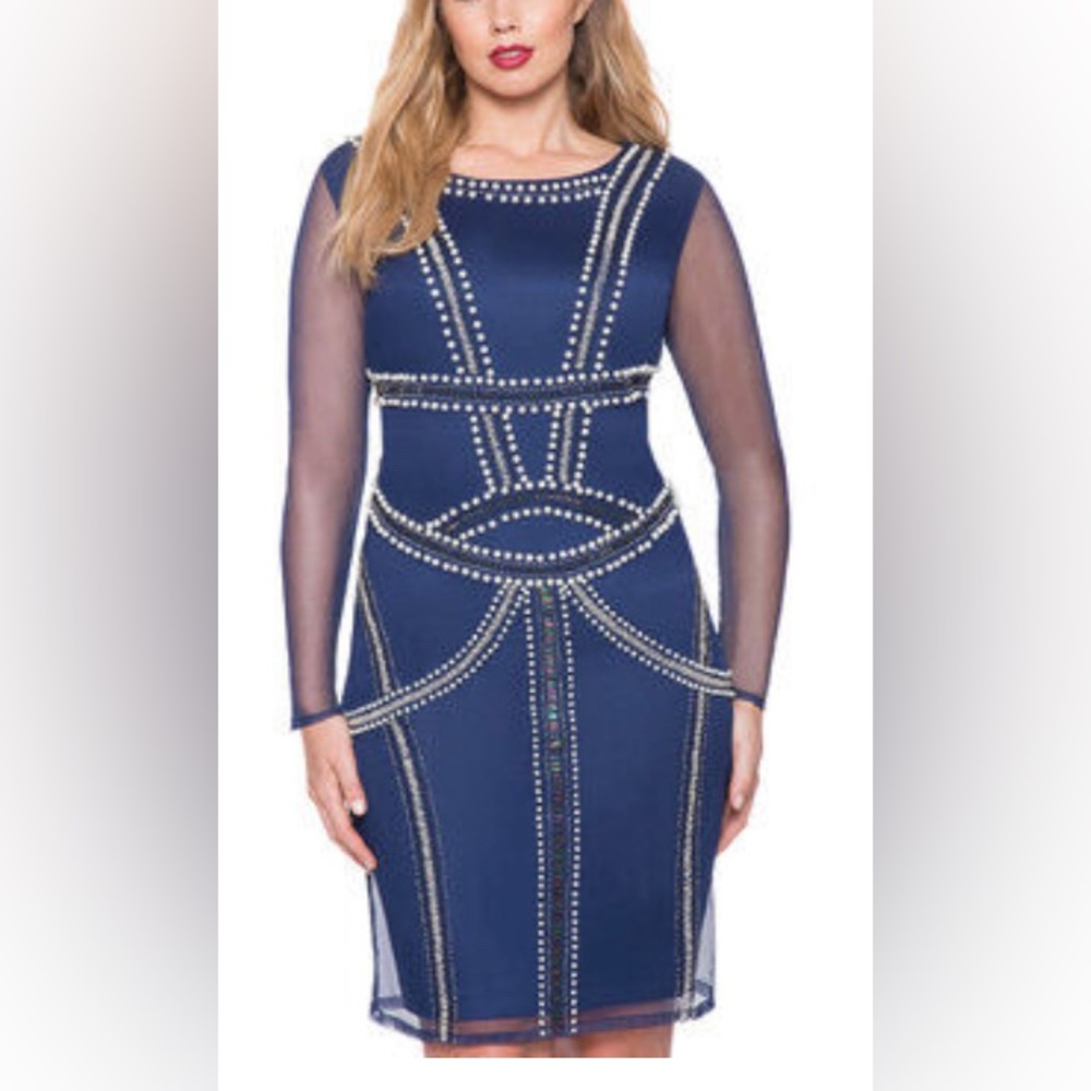 ELOQUII Studio Pearl Embellished Dress Blue Size 16